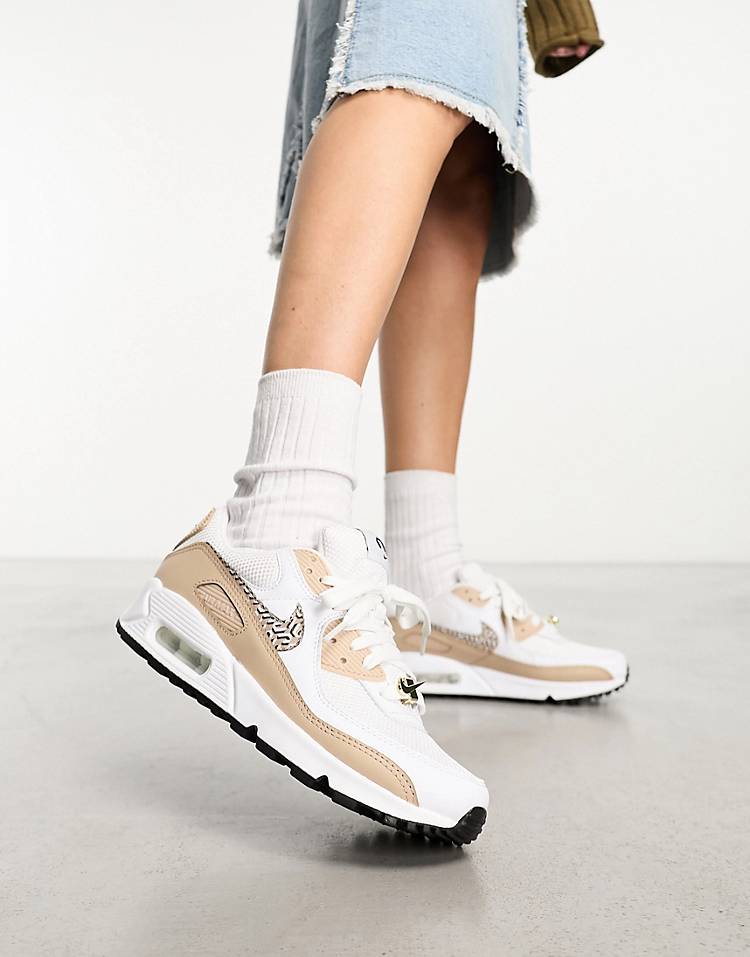 Nike Air Max 90 sneakers in white & brown